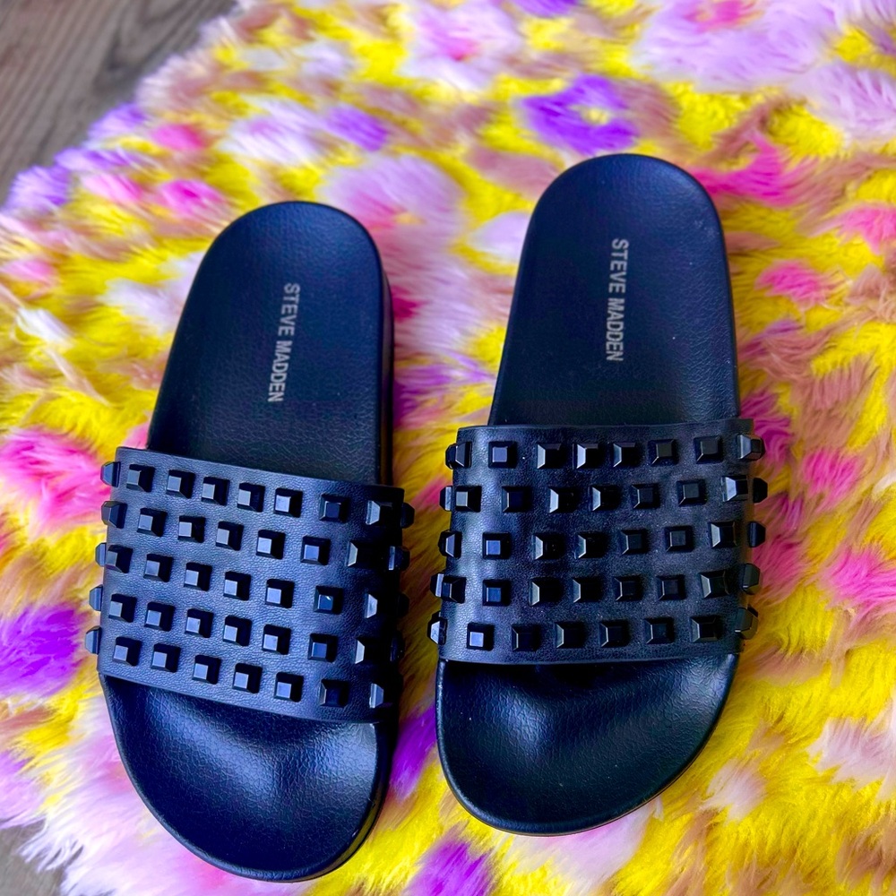 Steve Madden Black Studded Slide Sandals